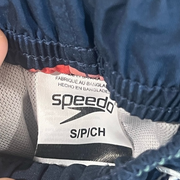 Men’s Small Speedo Lined Navy Stripe Swim Trunks - Picture 3 of 5